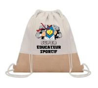 Planetee Sac à dos toile et jute Super Éducateur Sportif | Sac de Sport et Gym avec cordelettes | Idée Cadeau Collègue Noël Anniversaire | Sac Doudou