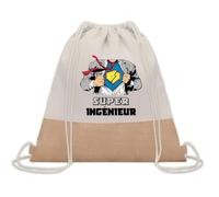 Planetee Sac à dos toile et jute Super Ingénieur | Sac de Sport et Gym avec cordelettes | Idée Cadeau Collègue Noël Anniversaire | Sac Doudou