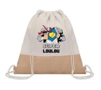 Planetee Sac à dos toile et jute Super Loulou | Sac de Sport et Gym avec cordelettes | Idée Cadeau Collègue Noël Anniversaire | Sac Doudou