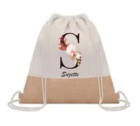 Planetee Sac à dos toile et jute Suzette Lettre Fleur | Sac de Sport et Gym avec cordelettes | Idée Cadeau Collègue Noël Anniversaire | Sac Doudou