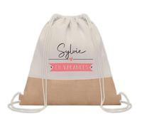 Planetee Sac à dos toile et jute Sylvie en Vacances | Sac de Sport et Gym avec cordelettes | Idée Cadeau Collègue Noël Anniversaire | Sac Doudou