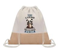 Planetee Sac à dos toile et jute Teddy Panda Grain | Sac de Sport et Gym avec cordelettes | Idée Cadeau Collègue Noël Anniversaire | Sac Doudou