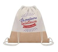 Planetee Sac à dos toile et jute Toiletteuse Meilleure du Monde | Sac de Sport et Gym avec cordelettes | Idée Cadeau Collègue Noël Anniversaire | Sac Doudou