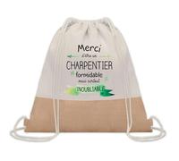 Planetee Sac à dos toile et jute Un Charpentier Inoubliable | Sac de Sport et Gym avec cordelettes | Idée Cadeau Collègue Noël Anniversaire | Sac Doudou