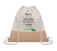 Planetee Sac à dos toile et jute Une Auxiliaire de Justice Inoubliable | Sac de Sport et Gym avec cordelettes | Idée Cadeau Collègue Noël Anniversaire | Sac Doudou