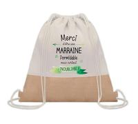 Planetee Sac à dos toile et jute Une Marraine Inoubliable | Sac de Sport et Gym avec cordelettes | Idée Cadeau Collègue Noël Anniversaire | Sac Doudou