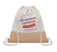 Planetee Sac à dos toile et jute Vigneronne Meilleure du Monde | Sac de Sport et Gym avec cordelettes | Idée Cadeau Collègue Noël Anniversaire | Sac Doudou