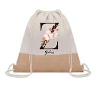 Planetee Sac à dos toile et jute Zohra Lettre Fleur | Sac de Sport et Gym avec cordelettes | Idée Cadeau Collègue Noël Anniversaire | Sac Doudou