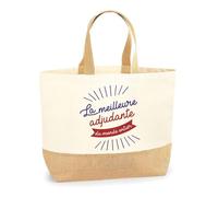 Planetee Sac Adjudante Meilleure du monde | Cabas de Plage Courses Coton et Toile de Jute Idée Cadeau Femme