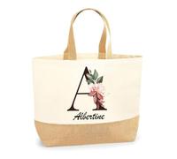 Planetee Sac Albertine | Cabas en Coton avec Fond Jute 18 L 48 × 37 × 13 cm | Marché Shopping Plage Courses | Cadeau Femme Anniversaire Noël