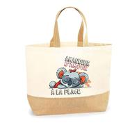Planetee Sac Amandine d'amour Koala à la Plage | Cabas Courses Shopping Vacances Coton et Toile de Jute Idée Cadeau Femme