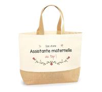 Planetee Sac Assistante maternelle au top | Cabas de Plage Courses Coton et Toile de Jute Idée Cadeau Femme