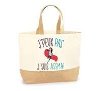 Planetee Sac assistante maternelle J'peux pas | Cabas de Plage Courses Coton et Toile de Jute Idée Cadeau