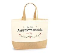 Planetee Sac Assistante sociale au top | Cabas de Plage Courses Coton et Toile de Jute Idée Cadeau Femme