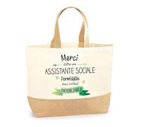Planetee Sac Assistante sociale Inoubliable | Cabas de Plage Courses Coton et Toile de Jute Idée Cadeau Femme