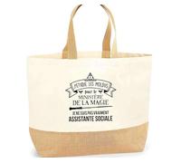 Planetee Sac assistante sociale magie Ministère de la Magie | Cabas de Plage Courses Coton et Toile de Jute Idée Cadeau Femme