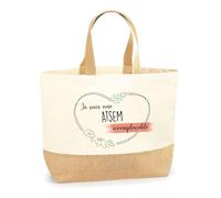 Planetee Sac Atsem Irremplaçable | Cabas de Plage Courses Coton et Toile de Jute Idée Cadeau Femme