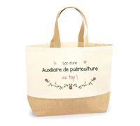 Planetee Sac Auxiliaire de puériculture au top | Cabas de Plage Courses Coton et Toile de Jute Idée Cadeau Femme