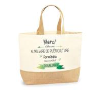 Planetee Sac Auxiliaire de puériculture Inoubliable | Cabas de Plage Courses Coton et Toile de Jute Idée Cadeau Femme