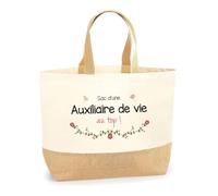 Planetee Sac Auxiliaire de vie au top | Cabas de Plage Courses Coton et Toile de Jute Idée Cadeau Femme