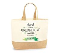 Planetee Sac Auxiliaire de Vie Inoubliable | Cabas de Plage Courses Coton et Toile de Jute Idée Cadeau Femme