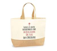 Planetee Sac Auxiliaire de Vie Qui Déchire Femme | Cabas de Plage Courses Coton et Toile de Jute Idée Cadeau