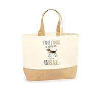 Planetee Sac beagle amour | Cabas de Plage Courses Coton et Toile de Jute Idée Cadeau