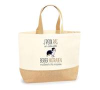 Planetee Sac berger australien j'peux pas | Cabas de Plage Courses Coton et Toile de Jute Idée Cadeau