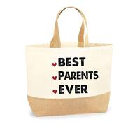 Planetee Sac Best Parents Ever | Cabas de Plage Courses Coton et Toile de Jute Idée Cadeau Femme