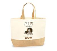 Planetee Sac Cabas de Plage Personnalisable Chien Passer du temps avec Prénom Nom | Toile de Jute Coton Courses Idée Cadeau Personnalisé (Cavalier King Charles)