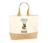 Planetee Sac Cabas de Plage Personnalisable Chien Passer du temps avec Prénom Nom | Toile de Jute Coton Courses Idée Cadeau Personnalisé (Berger Allemand)
