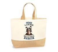 Planetee Sac Cabas de Plage Personnalisable | Toile de Jute Coton Courses Idée Cadeau Collègue Amie Maman Papa (Panda Grain)