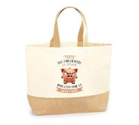Planetee Sac Cabas de Plage Personnalisable | Toile de Jute Coton Courses Idée Cadeau Collègue Amie Maman Papa (Caractère de Cochon - femme)