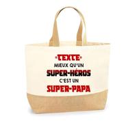 Planetee Sac Cabas de Plage Personnalisable | Toile de Jute Coton Courses Idée Cadeau Collègue Amie Maman Papa (Super-Héros c'est un Super-Papa)