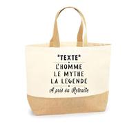 Planetee Sac Cabas de Plage Personnalisable | Toile de Jute Coton Courses Idée Cadeau Collègue Bureau Travail (Retraite - homme)