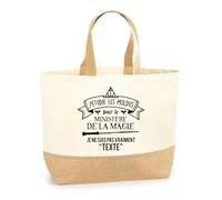 Planetee Sac Cabas de Plage Personnalisable | Toile de Jute Coton Courses Idée Cadeau Collègue Bureau Travail (Ministère Magie)
