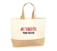 Planetee Sac Cabas de Plage Personnalisable | Toile de Jute Coton Courses Idée Cadeau Couple Amour Copine Copain Saint Valentin (Je t'aime)
