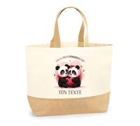 Planetee Sac Cabas de Plage Personnalisable | Toile de Jute Coton Courses Idée Cadeau Couple Amour Copine Copain Saint Valentin (Pandamour)