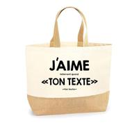 Planetee Sac Cabas de Plage Personnalisable | Toile de Jute Coton Courses Idée Cadeau Couple Amour Copine Copain Saint Valentin (J'aime tellement quand)