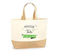 Planetee Sac Cabas de Plage Personnalisable | Toile de Jute Coton Courses Idée Cadeau Famille Copine Amie Collègue Travail (Meilleur de tous les temps)