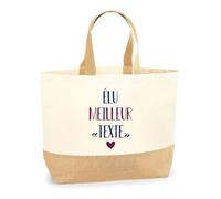 Planetee Sac Cabas de Plage Personnalisable | Toile de Jute Coton Courses Idée Cadeau Famille Copine Amie Collègue Travail (Élu Meilleur)