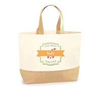 Planetee Sac Cabas de Plage Personnalisable | Toile de Jute Coton Courses Idée Cadeau Famille Copine Amie Collègue Travail (The Best Forever)