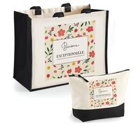 Planetee Sac Cabas Femme Grand Sac Binôme exceptionnelle motif floral Shopping Toile Jute Avec Pochette Rangement Courses Voyage Cadeau Femme Anniversaire Noël Lot 2 Pièces