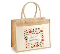 Planetee Sac cabas femme jute grand format Architecte exceptionnelle motif fleurs sac prénom cadeau anniversaire Noël tote bag