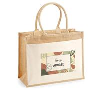Planetee Sac cabas femme jute grand format Boss Adorée design graphique sac prénom cadeau anniversaire Noël tote bag
