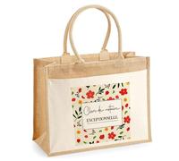 Planetee Sac cabas femme jute grand format Clerc de notaire exceptionnelle motif fleurs sac prénom cadeau anniversaire Noël tote bag