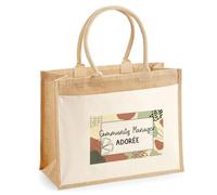 Planetee Sac cabas femme jute grand format Community Manager Adorée design graphique sac prénom cadeau anniversaire Noël tote bag