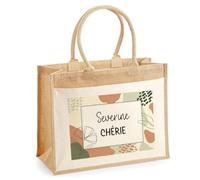 Planetee Sac cabas femme jute grand format Séverine Chérie design graphique sac prénom cadeau anniversaire Noël tote bag