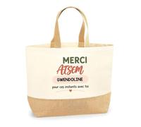 Planetee Sac Cabas Fond Jute Merci ATSEM Gwendoline pour ces instants avec toi | Cadeau Fin d'Année Scolaire ATSEM ASEM École Maternelle | Cadeau de Remerciement | Coton 18 L