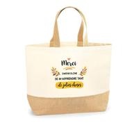 Planetee Sac Cabas Fond Jute Merci Gwendoline | Cadeau Fin d'Année Scolaire Maîtresse Nounou ATSEM Assmat | Cadeau de Remerciement | Coton 18 L